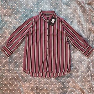 NEVER WORN Fashion Nova Pink/Purple Striped ButtonUp/ ButtonDown Long-sleeve Top